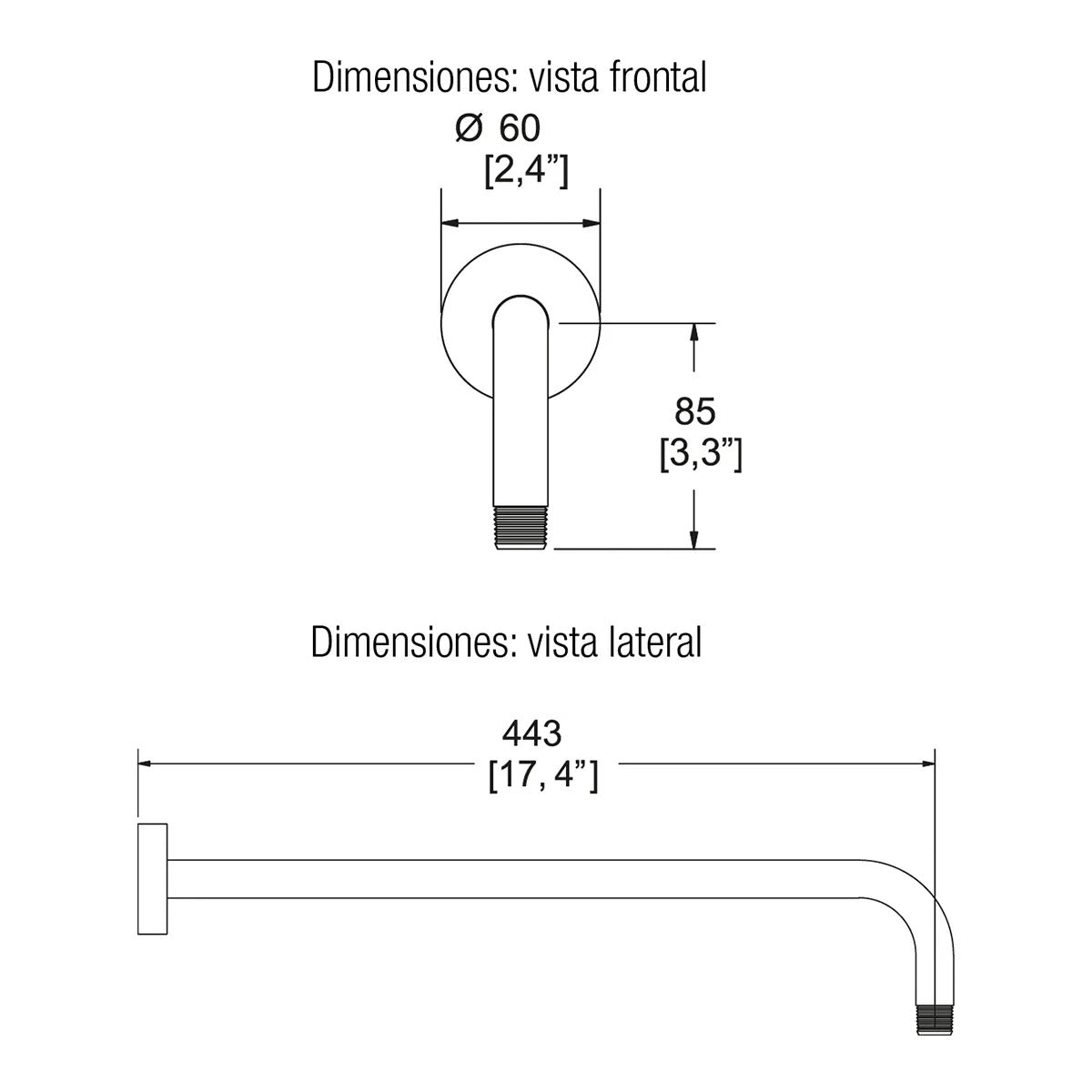 Brazo y chapetón para regadera TR-035 Helvex