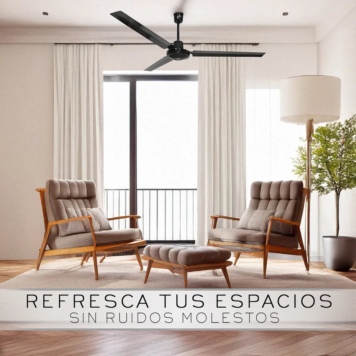 Ventilador De Techo Igoto V5602 Negro 3 Aspas De Metal 56