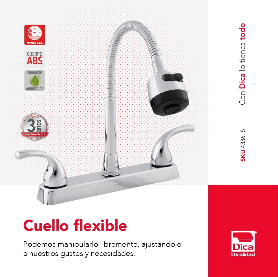 Mezcladora Cuello Flexible 8" Para Fregadero DICA 4336TS