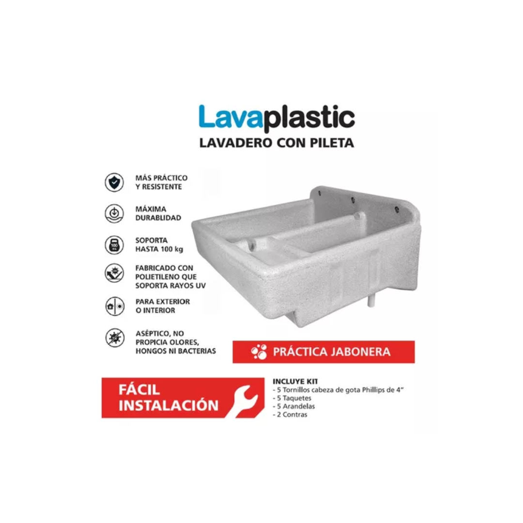 Lavadero De Plástico Con Pileta, Jabonera y Kit De Instalación