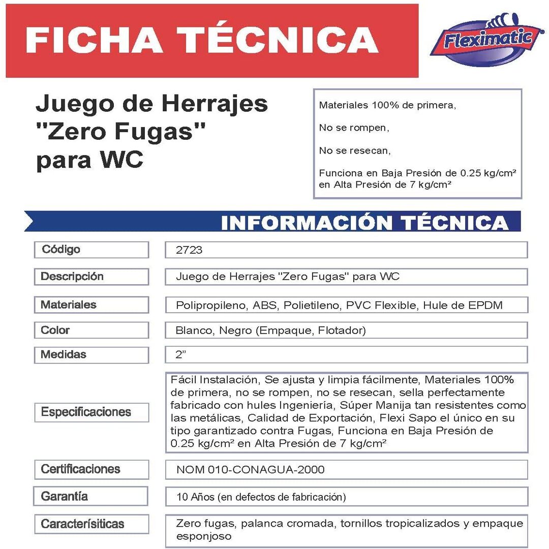 Juego De Herrajes Zero Fugas Fleximatic 2723