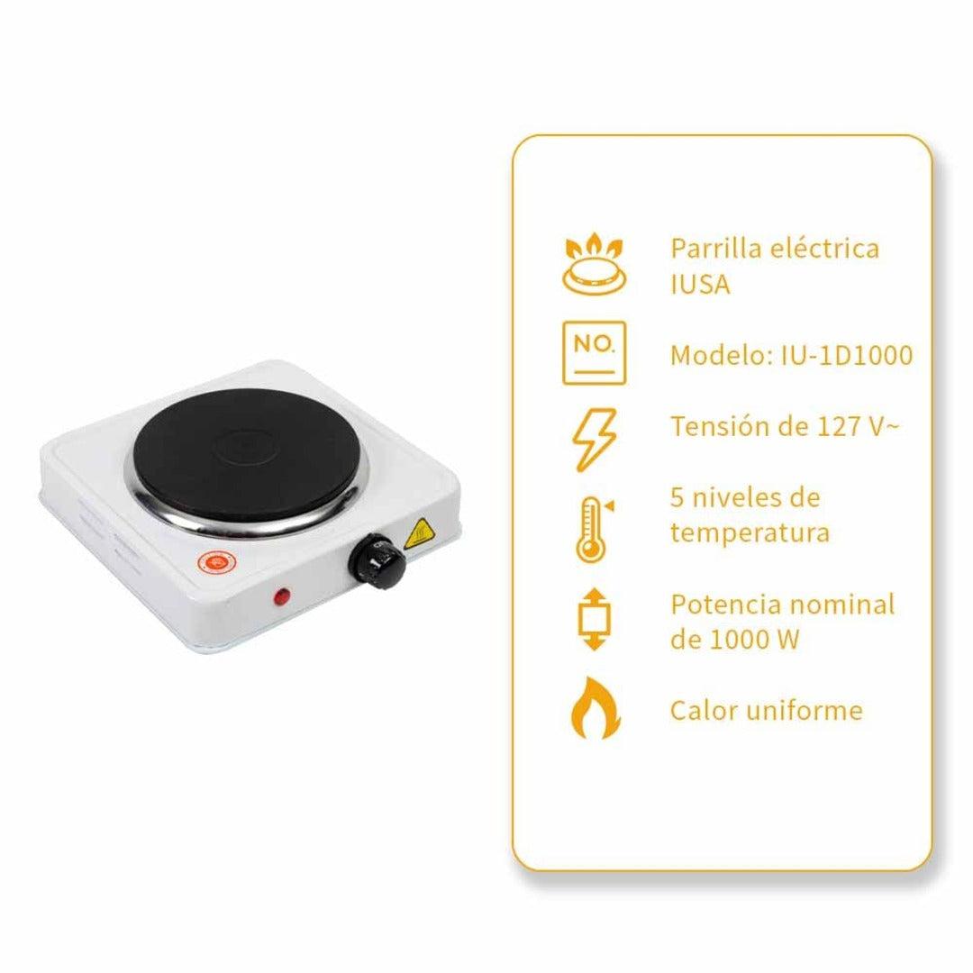 Parrilla Eléctrica de 1 Quemador Tipo Disco
