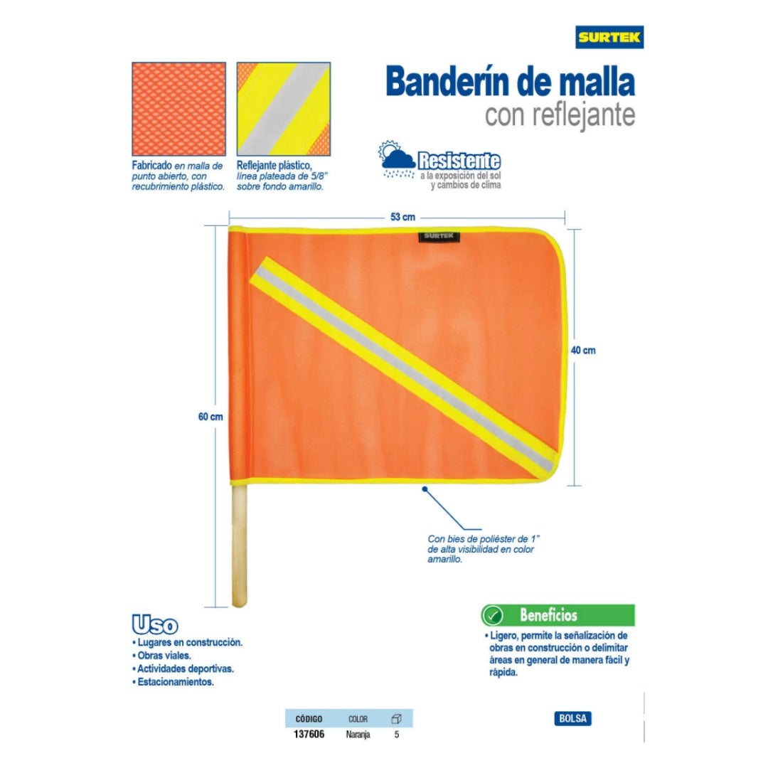 Banderín De Seguridad De Malla Con Reflejante 2 Piezas 137606