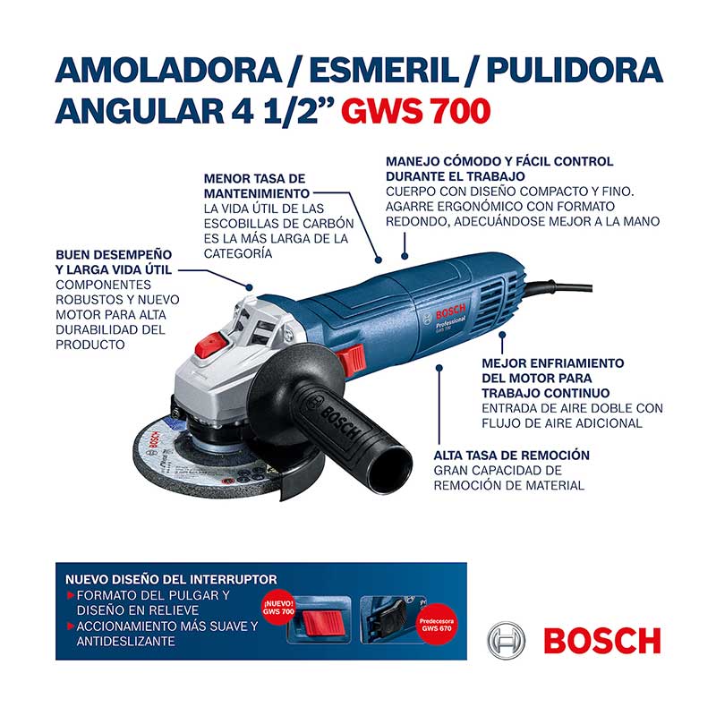 Esmeril Bosch GWS 700 710W + 2 Discos Flap G60 y G80