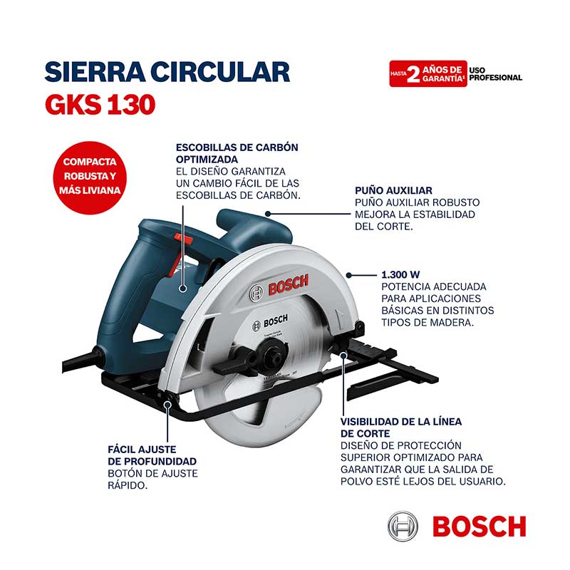 Sierra Circular Bosch GKS 130 1300w 7-1/4 + Disco – Mercantil del  Constructor