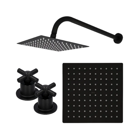 Kit De Regadera Cuadrada Con Brazo Y Manerales De Cruceta Negro