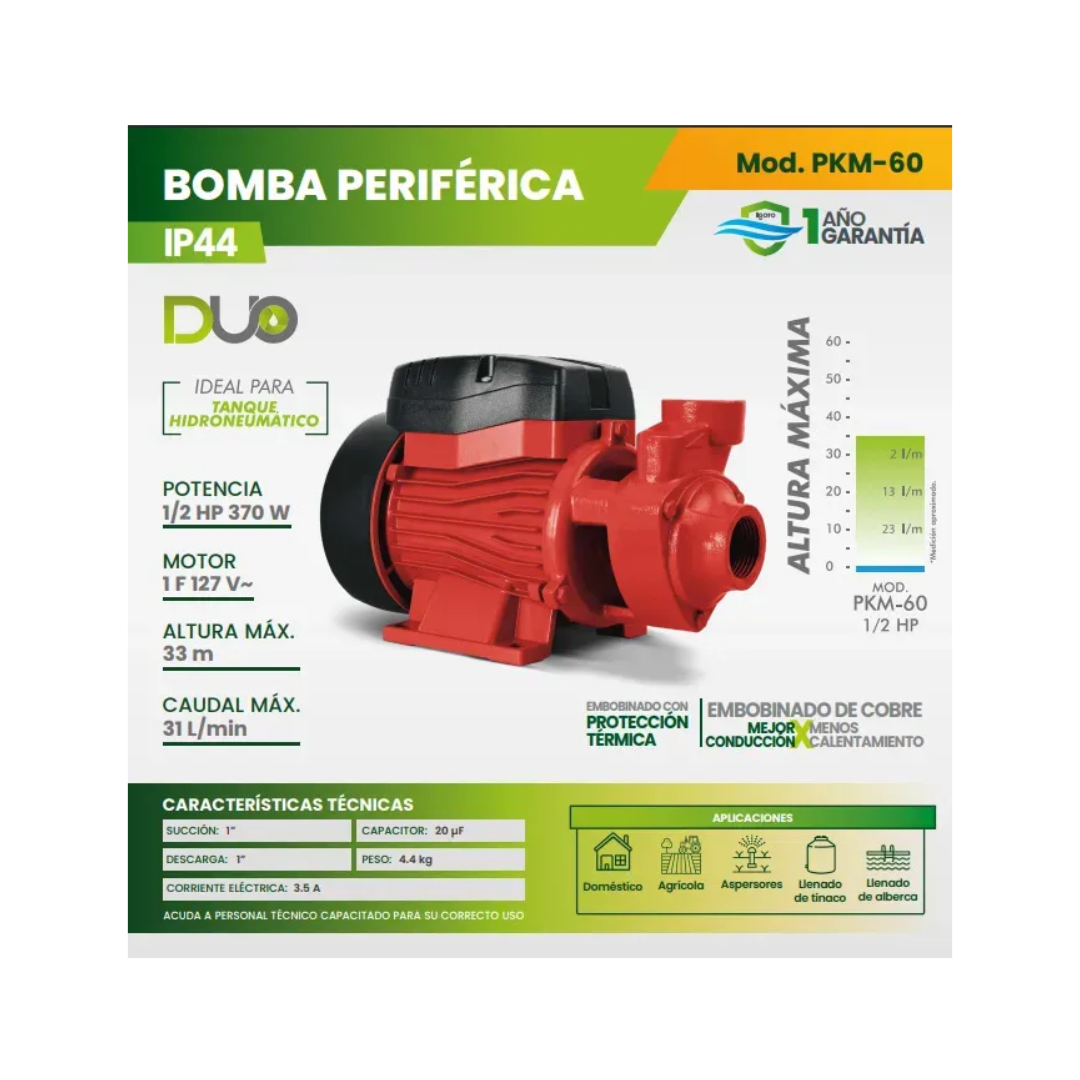 Bomba Periférica Duo 1/2 Hp Pkm60 Pg4402I