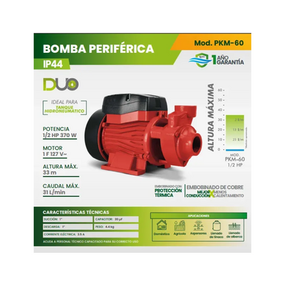 Bomba Periférica Duo 1/2 Hp Pkm60 Pg4402I
