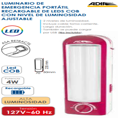 Luminario de Emergencia Portátil LED Nivel Ajustable Adir 4368